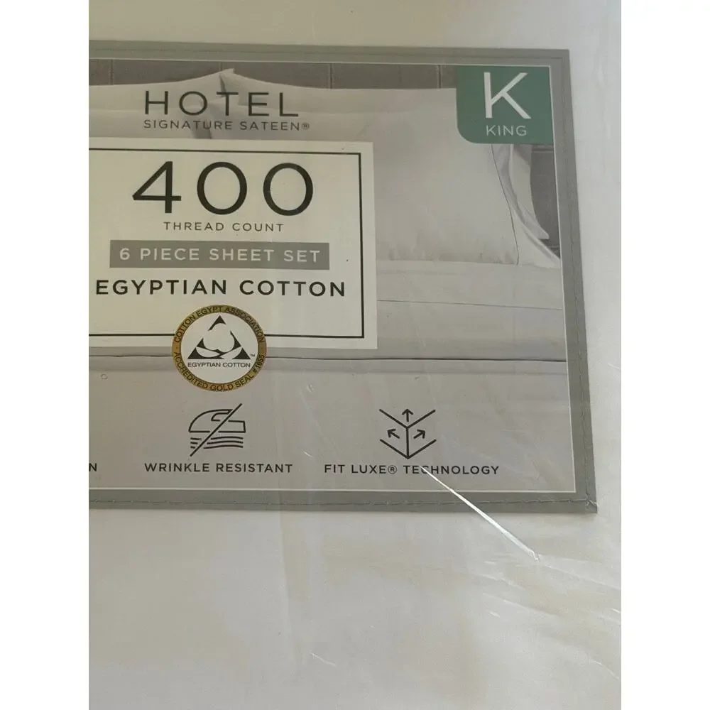 Hotel Signature Sateen King 400TC Egyptian Cotton Sheet Set White 6pc New